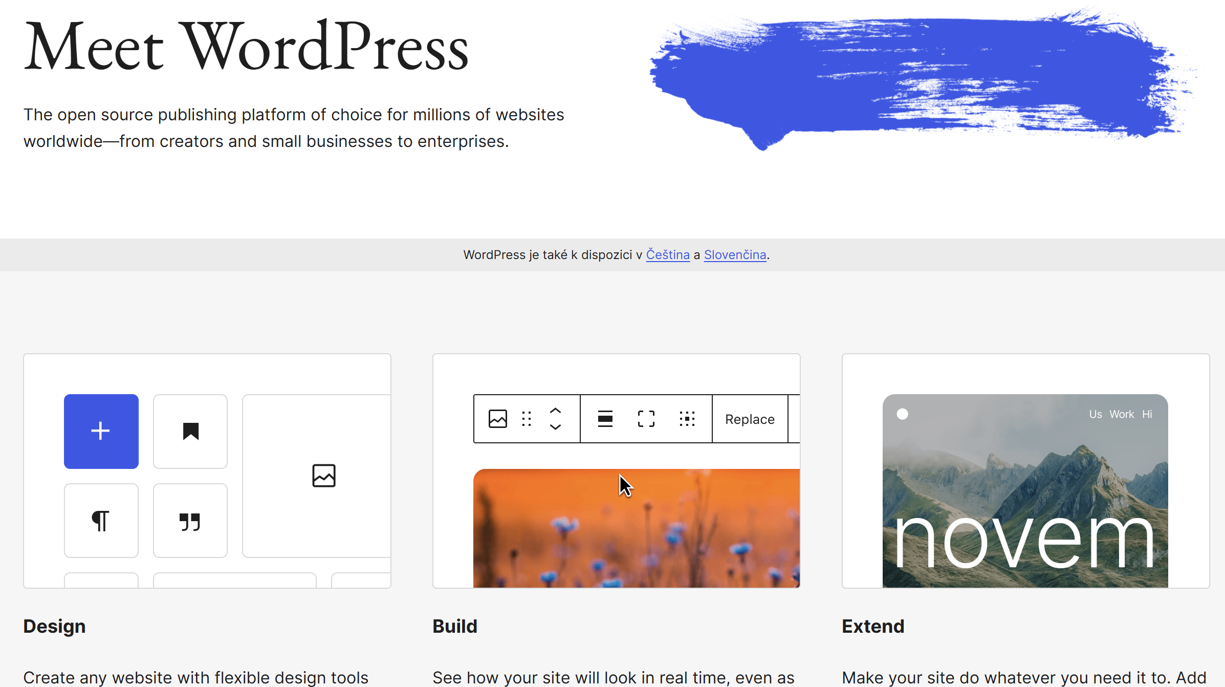 WordPress platforma pro budovaní webových stránek.